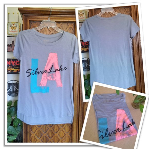 3/$15 Arizona Jeans Co. Silver Lake LA Graphic Boho Tee - Gray, Size S - Picture 1 of 16